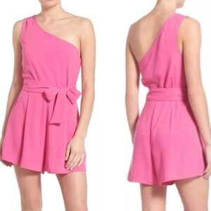 Leith Women's Pink Belted One-Shoulder Romper Size Small